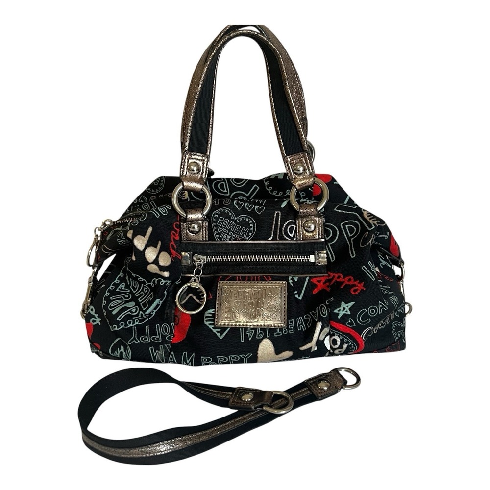 COACH 16200 Graffiti Poppy 2-way Shoulder Bag All-over Print  Black Canvas